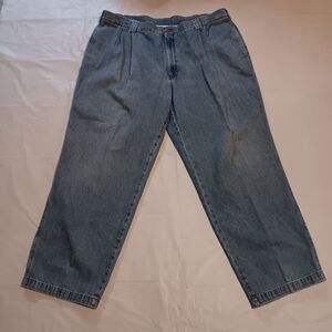 Savane Men's Pleated Front Baggy Jeans Light Wash Blue 42×30 Vintage